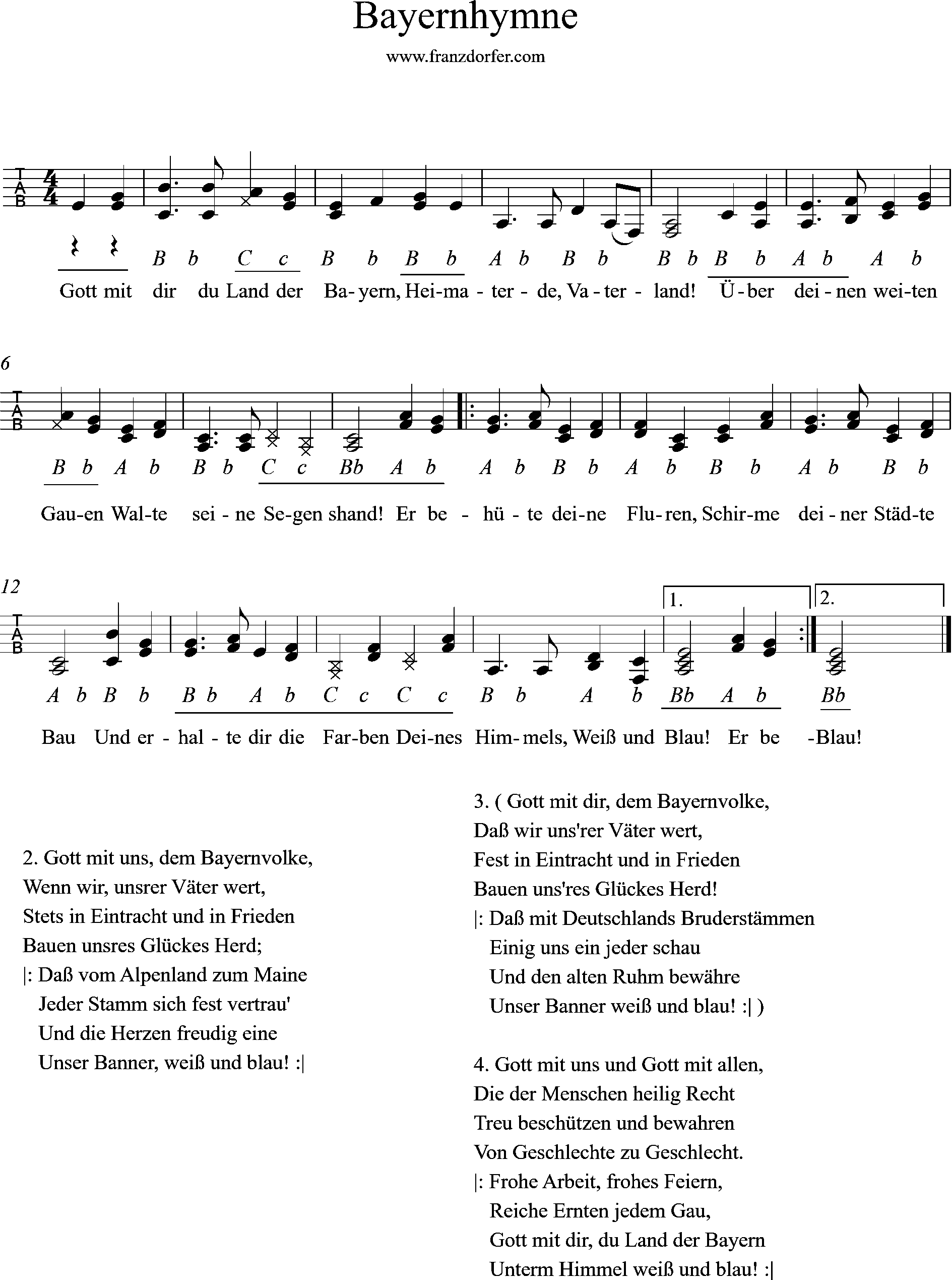 Steirische Harmonika- Bayernhymne -griffschrif
